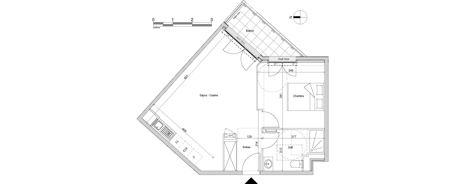 Appartement T2 de 45,62 m2 &agrave; Chennevi&egrave;res-Sur-Marne Centre