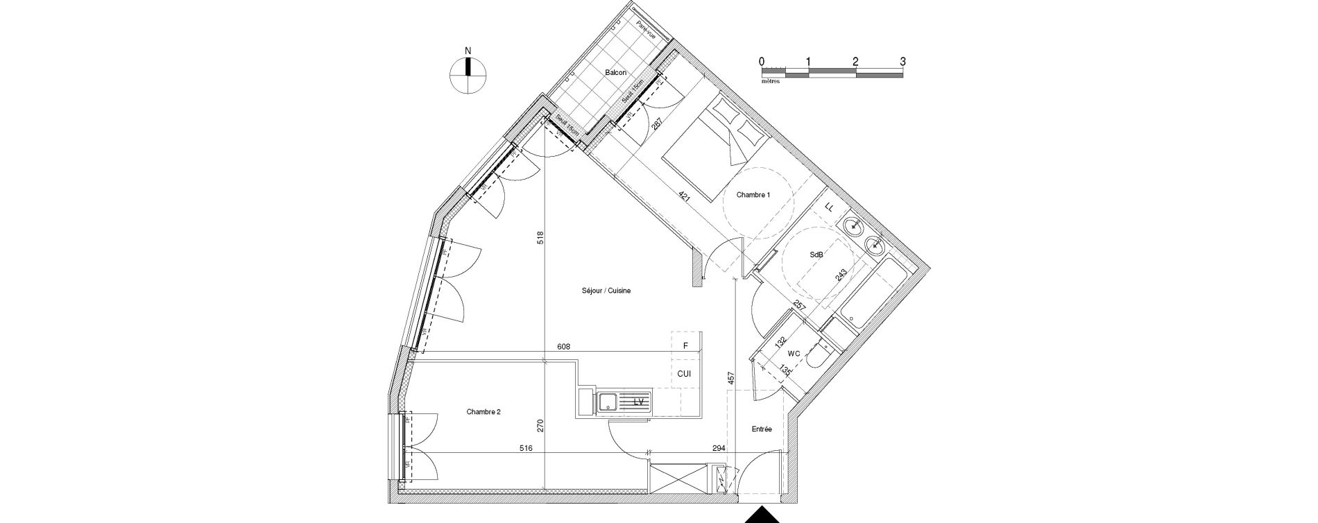 Appartement T3 de 65,12 m2 &agrave; Chennevi&egrave;res-Sur-Marne Centre