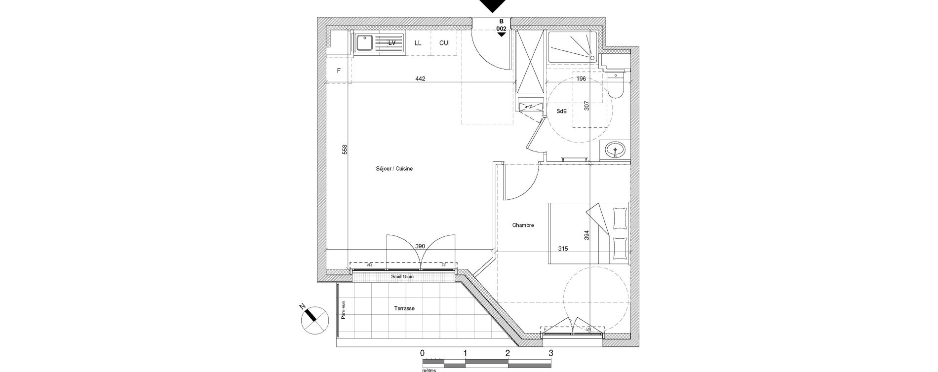 Appartement T2 de 42,36 m2 &agrave; Chennevi&egrave;res-Sur-Marne Centre