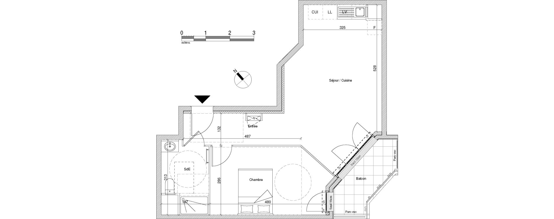 Appartement T2 de 46,77 m2 &agrave; Chennevi&egrave;res-Sur-Marne Centre