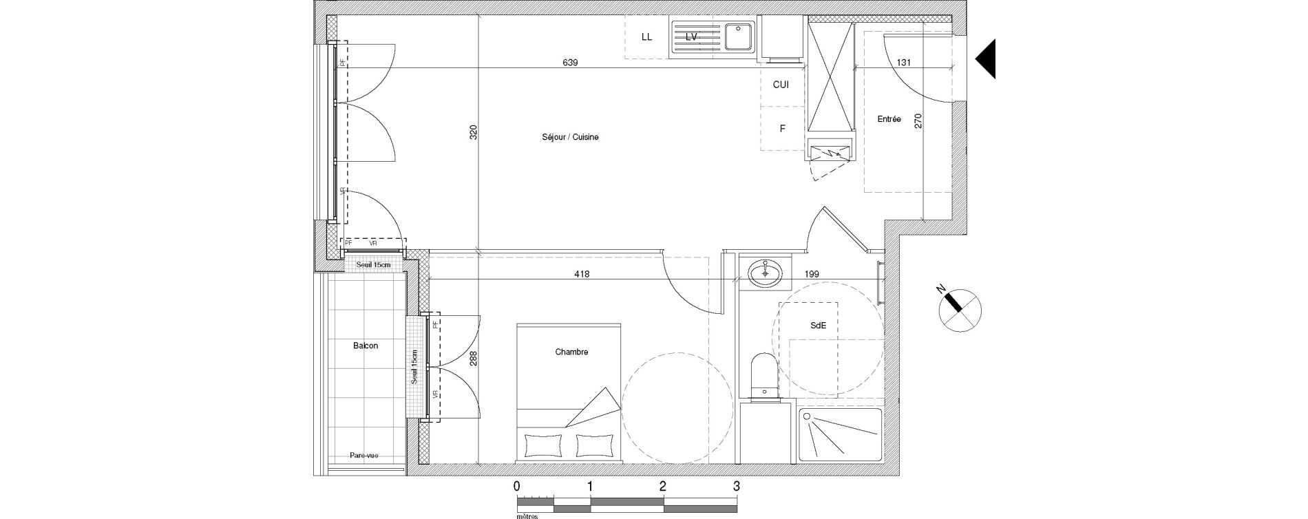 Appartement T2 de 42,62 m2 &agrave; Chennevi&egrave;res-Sur-Marne Centre
