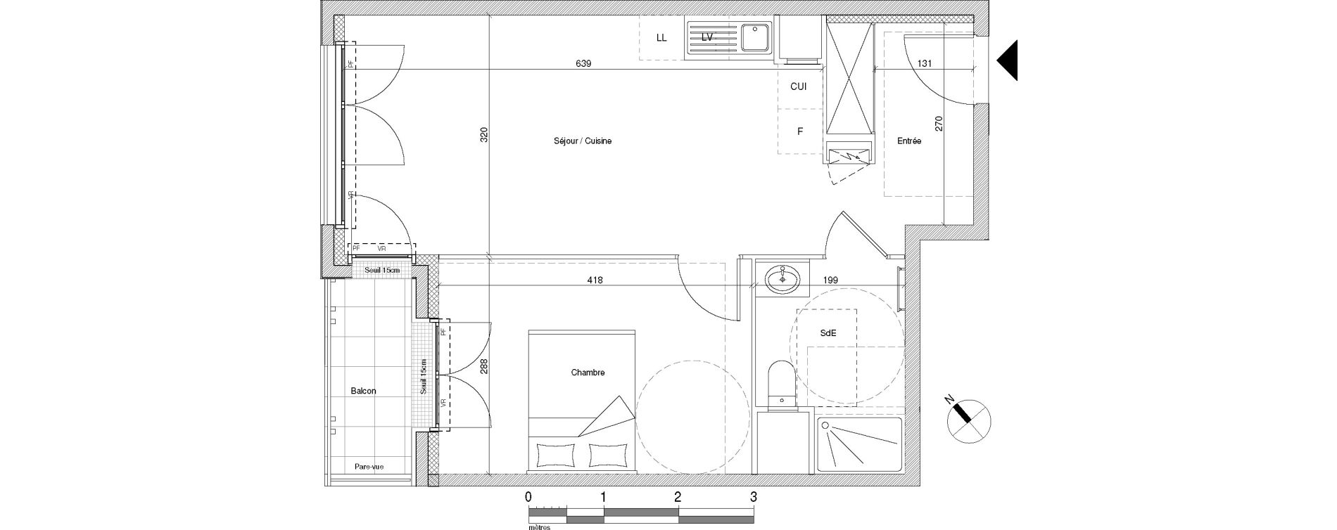 Appartement T2 de 42,62 m2 &agrave; Chennevi&egrave;res-Sur-Marne Centre