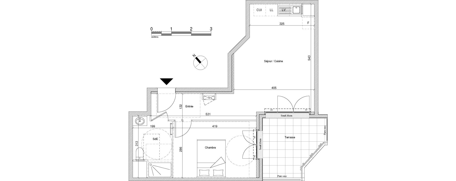 Appartement T2 de 42,90 m2 &agrave; Chennevi&egrave;res-Sur-Marne Centre