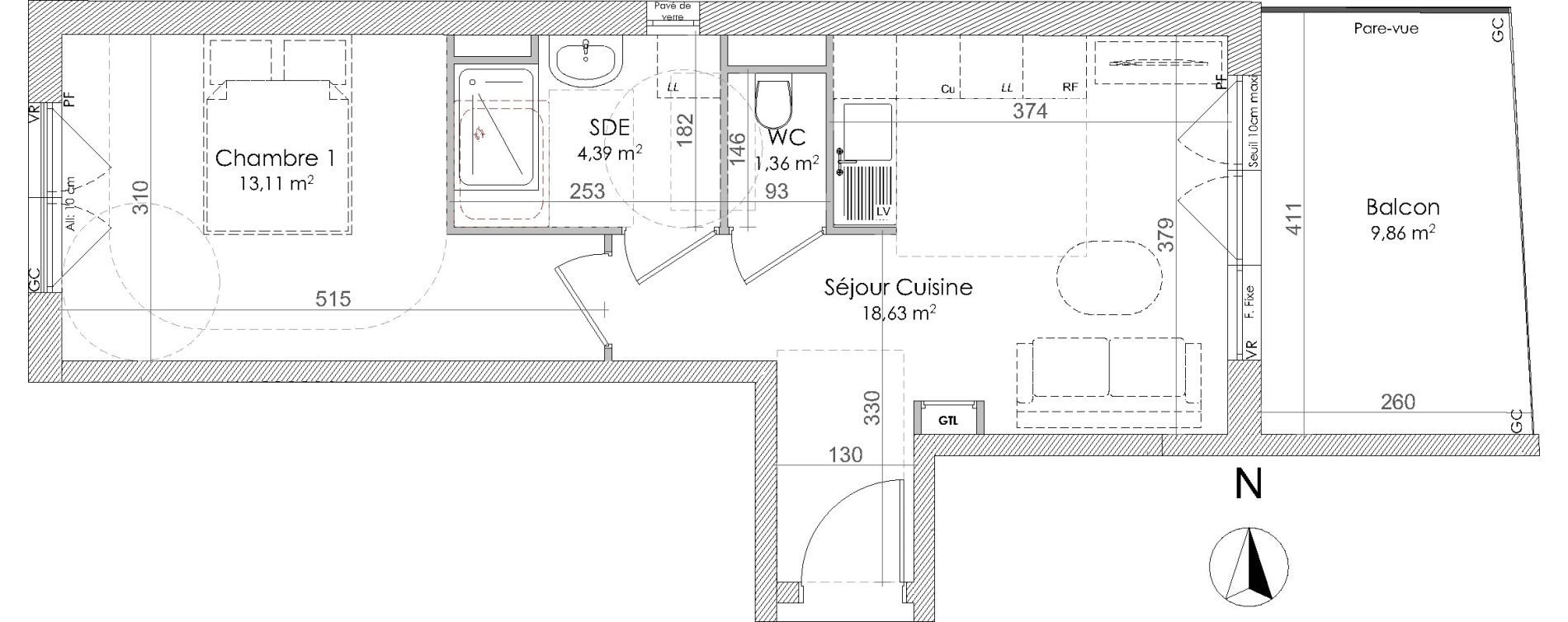 Appartement T2 de 37,49 m2 &agrave; Chennevi&egrave;res-Sur-Marne Centre