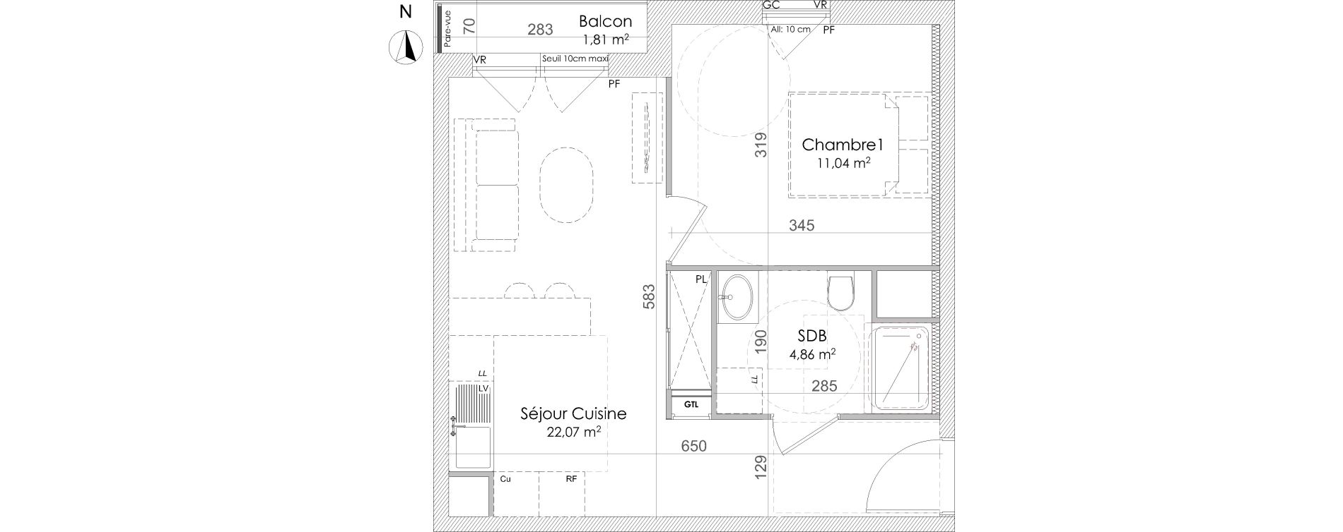 Appartement T2 de 37,97 m2 &agrave; Chennevi&egrave;res-Sur-Marne Centre