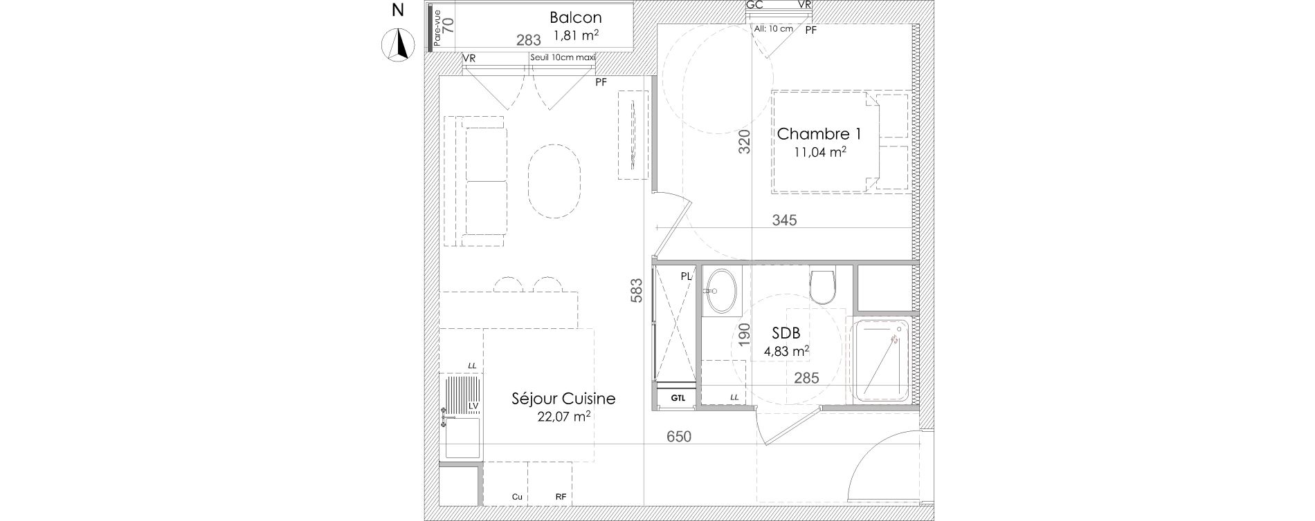 Appartement T2 de 37,94 m2 &agrave; Chennevi&egrave;res-Sur-Marne Centre