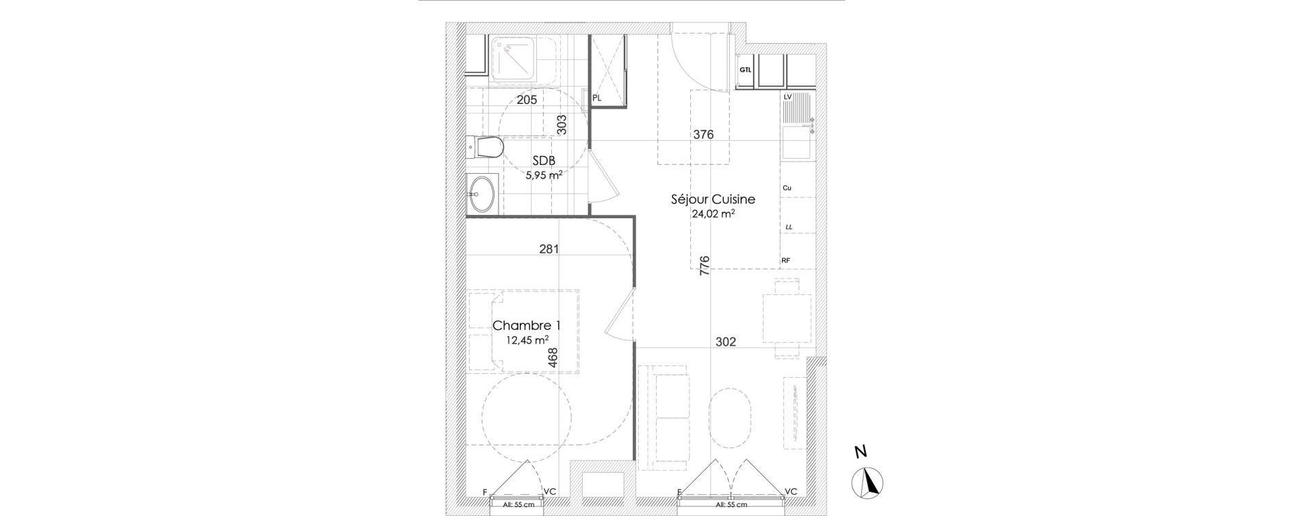 Appartement T2 de 42,42 m2 &agrave; Chennevi&egrave;res-Sur-Marne Centre