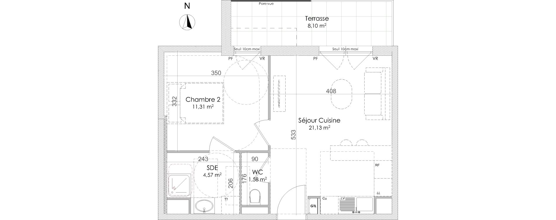 Appartement T2 de 38,59 m2 &agrave; Chennevi&egrave;res-Sur-Marne Centre