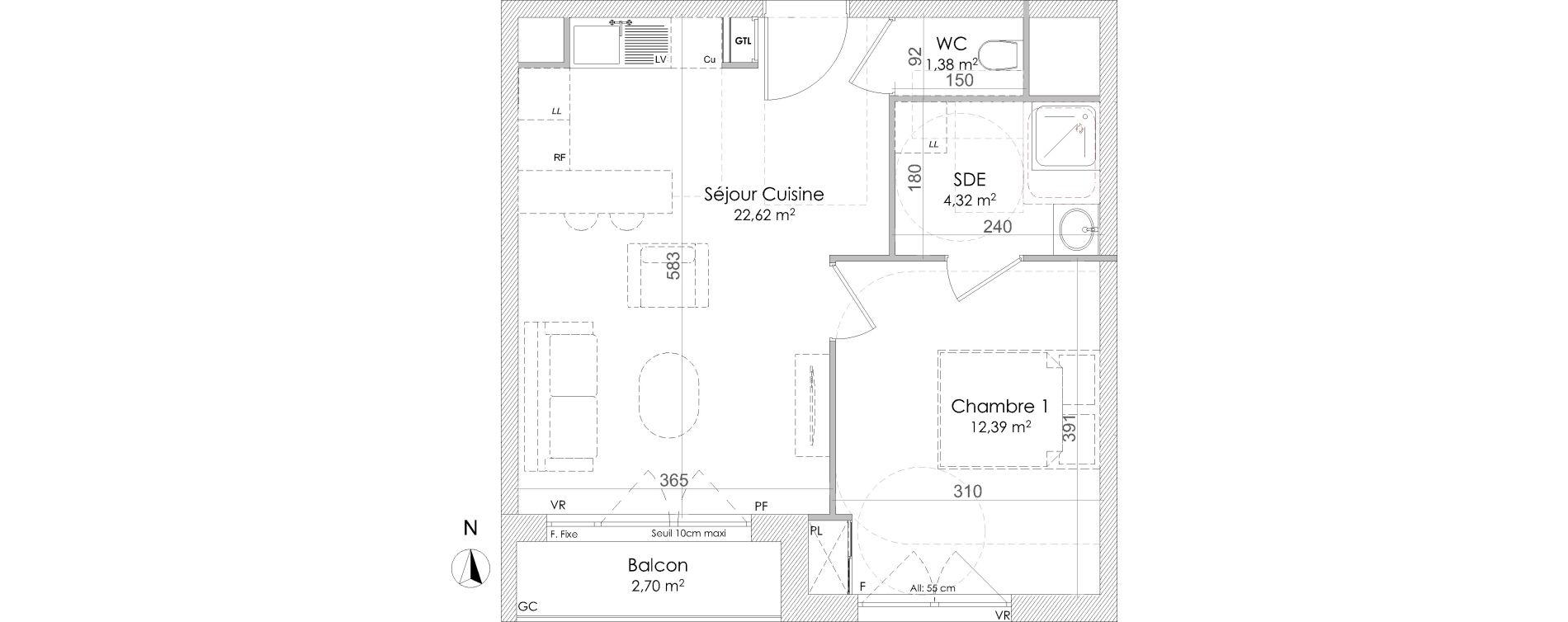 Appartement T2 de 40,71 m2 &agrave; Chennevi&egrave;res-Sur-Marne Centre