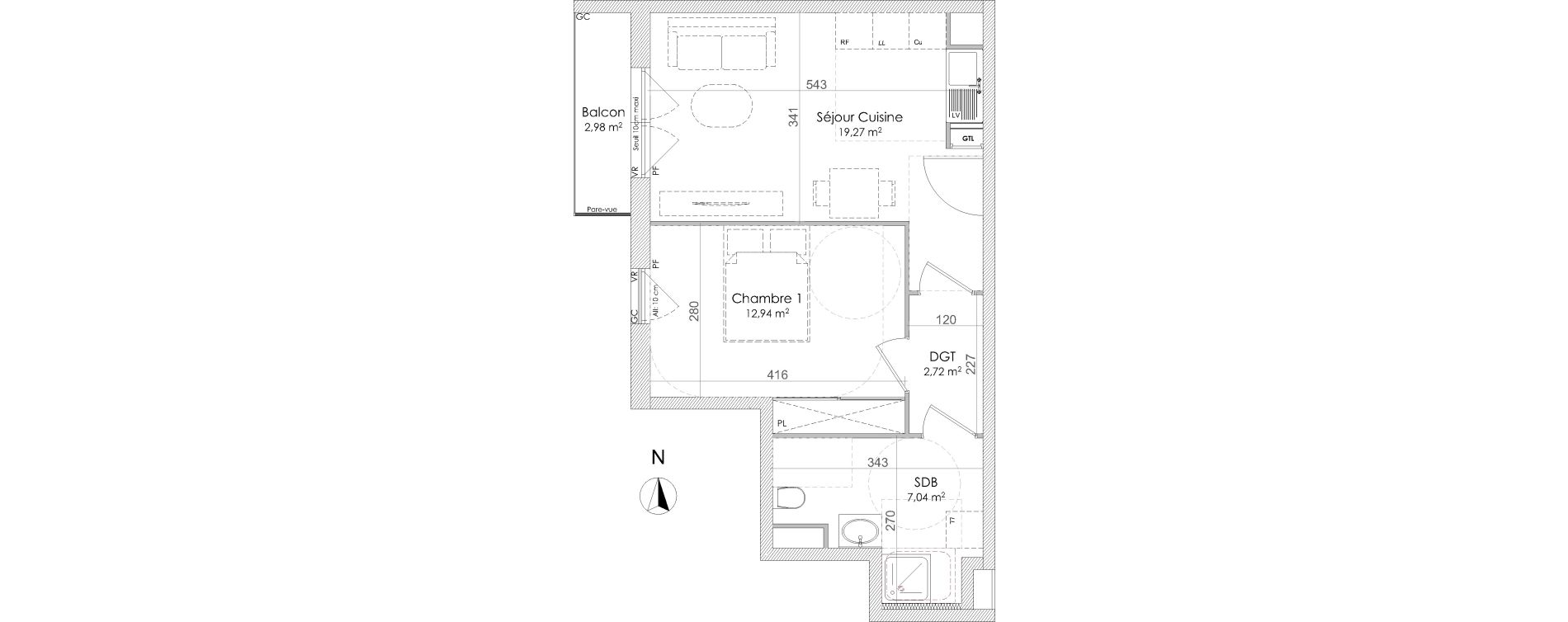 Appartement T2 de 41,97 m2 &agrave; Chennevi&egrave;res-Sur-Marne Centre