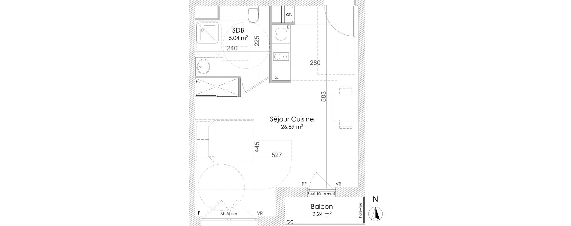Appartement T1 de 31,93 m2 &agrave; Chennevi&egrave;res-Sur-Marne Centre