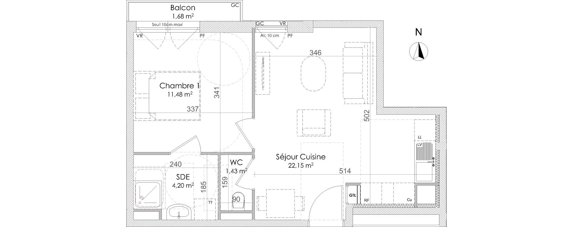 Appartement T2 de 39,26 m2 &agrave; Chennevi&egrave;res-Sur-Marne Centre