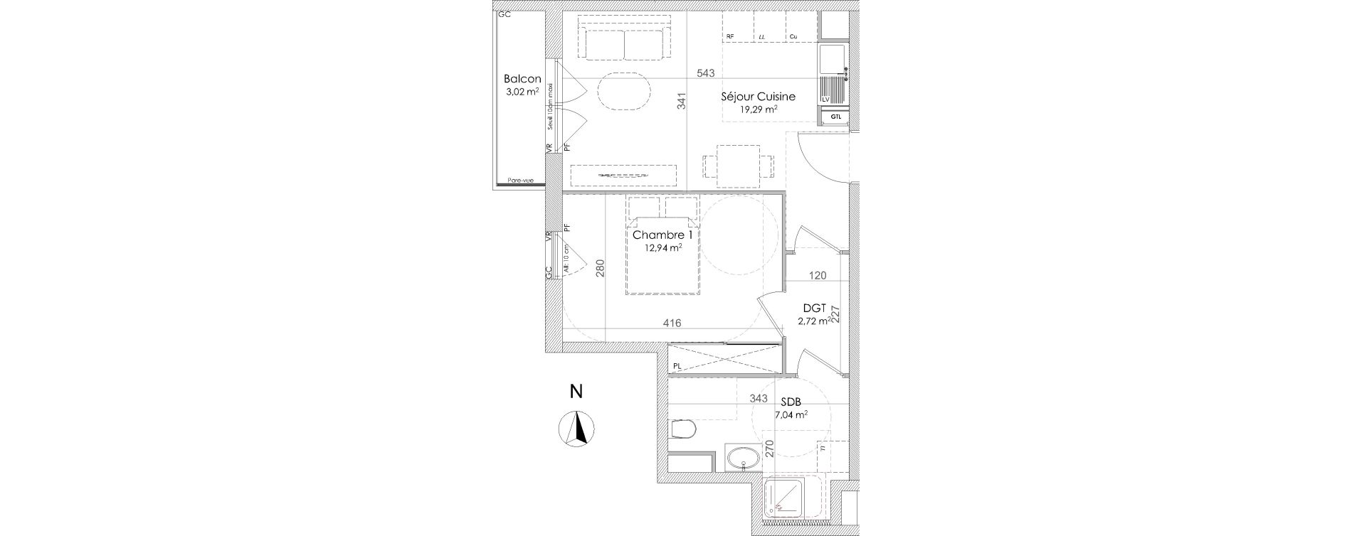 Appartement T2 de 41,99 m2 &agrave; Chennevi&egrave;res-Sur-Marne Centre