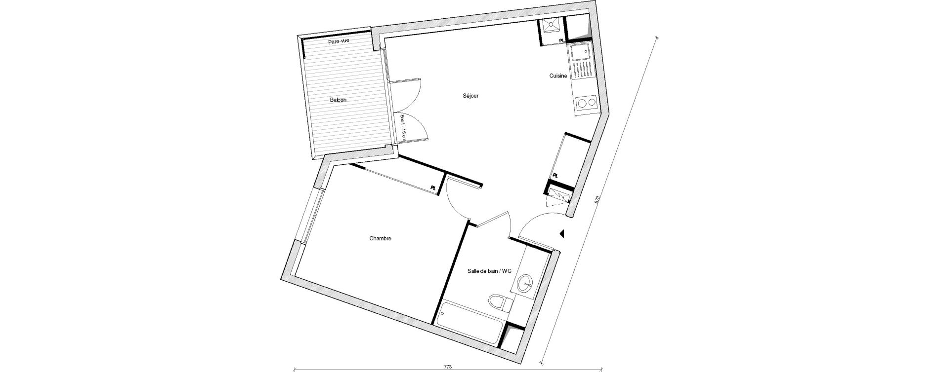 Appartement T2 de 40,34 m2 &agrave; Chennevi&egrave;res-Sur-Marne Centre