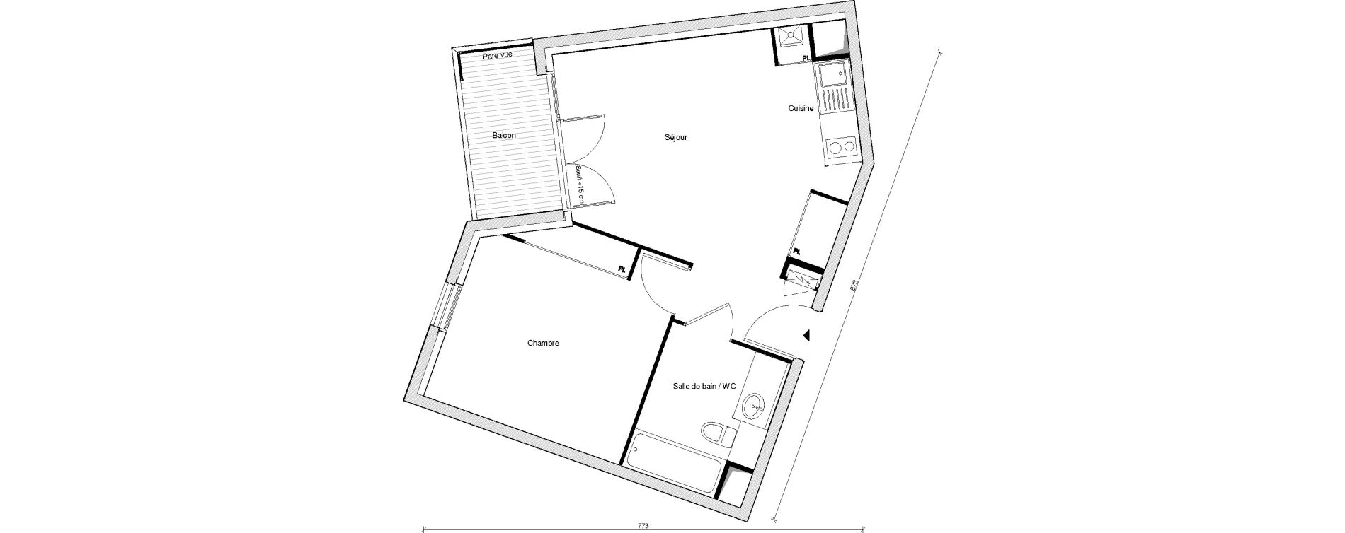 Appartement T2 de 40,34 m2 &agrave; Chennevi&egrave;res-Sur-Marne Centre