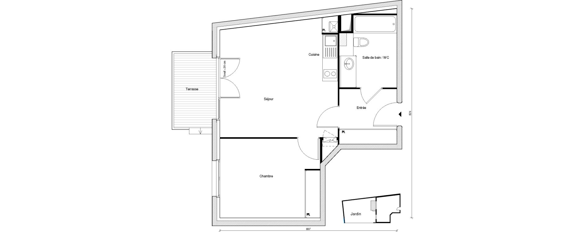 Appartement T2 de 44,24 m2 &agrave; Chennevi&egrave;res-Sur-Marne Centre