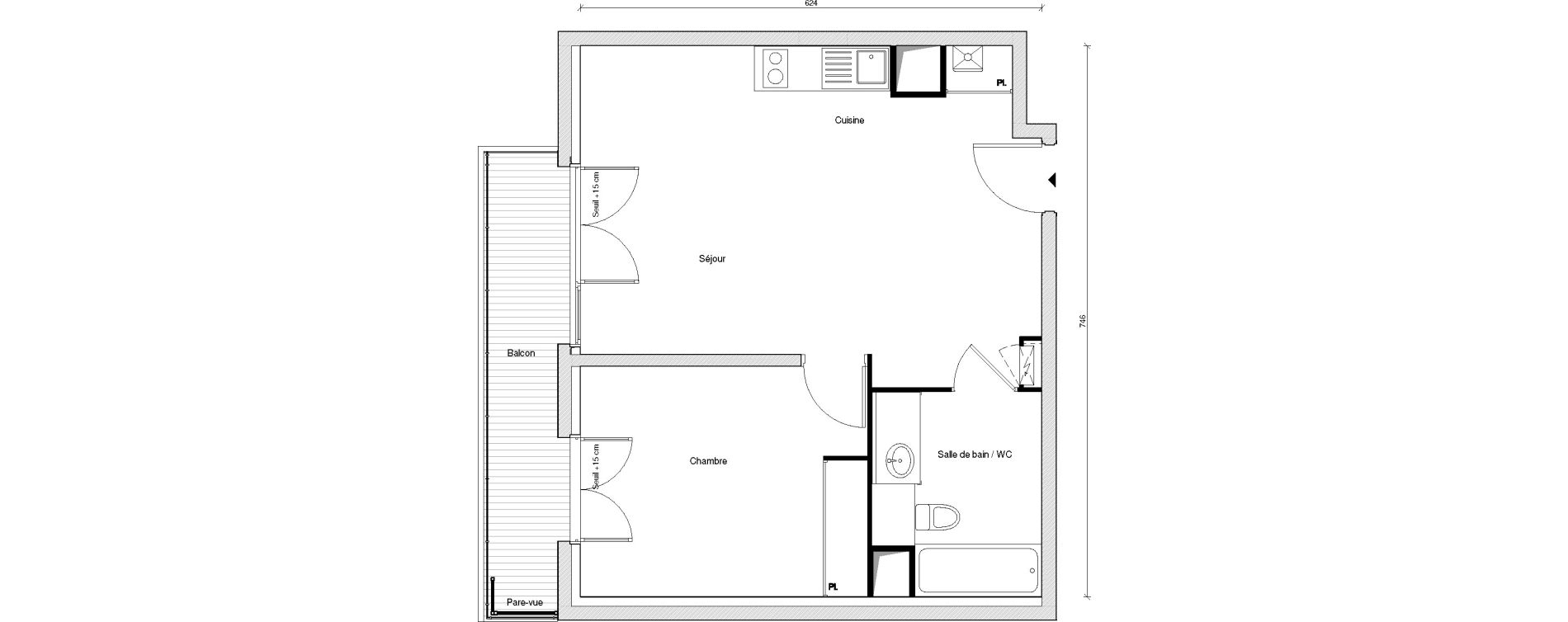 Appartement T2 de 43,93 m2 &agrave; Chennevi&egrave;res-Sur-Marne Centre