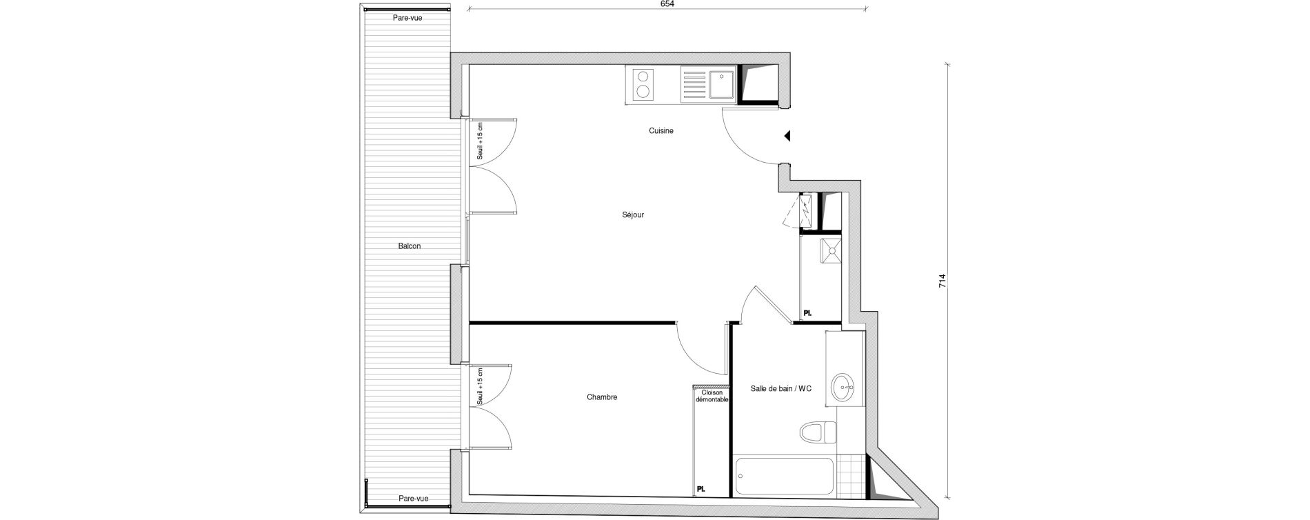 Appartement T2 de 41,28 m2 &agrave; Chennevi&egrave;res-Sur-Marne Centre