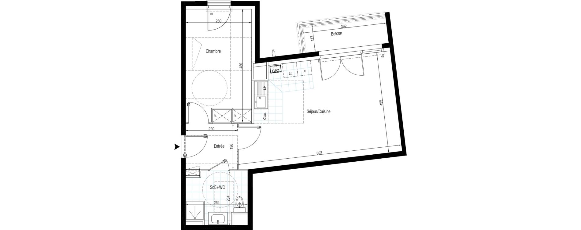 Appartement T2 de 50,03 m2 &agrave; Chennevi&egrave;res-Sur-Marne Le fort - la maillarde