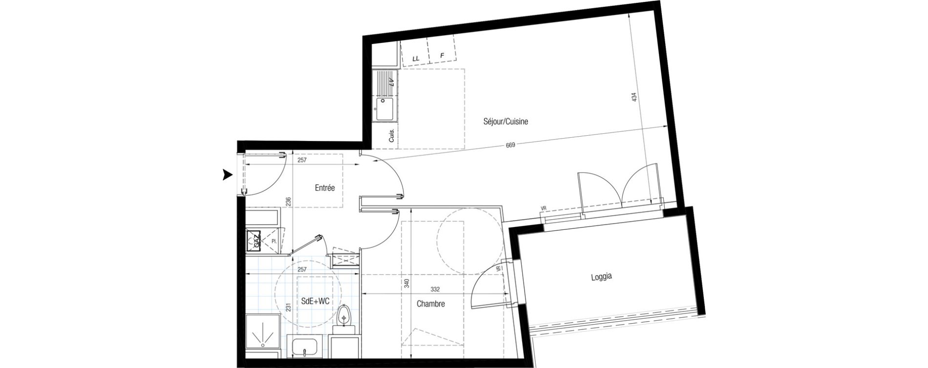 Appartement T2 de 49,44 m2 &agrave; Chennevi&egrave;res-Sur-Marne Le fort - la maillarde