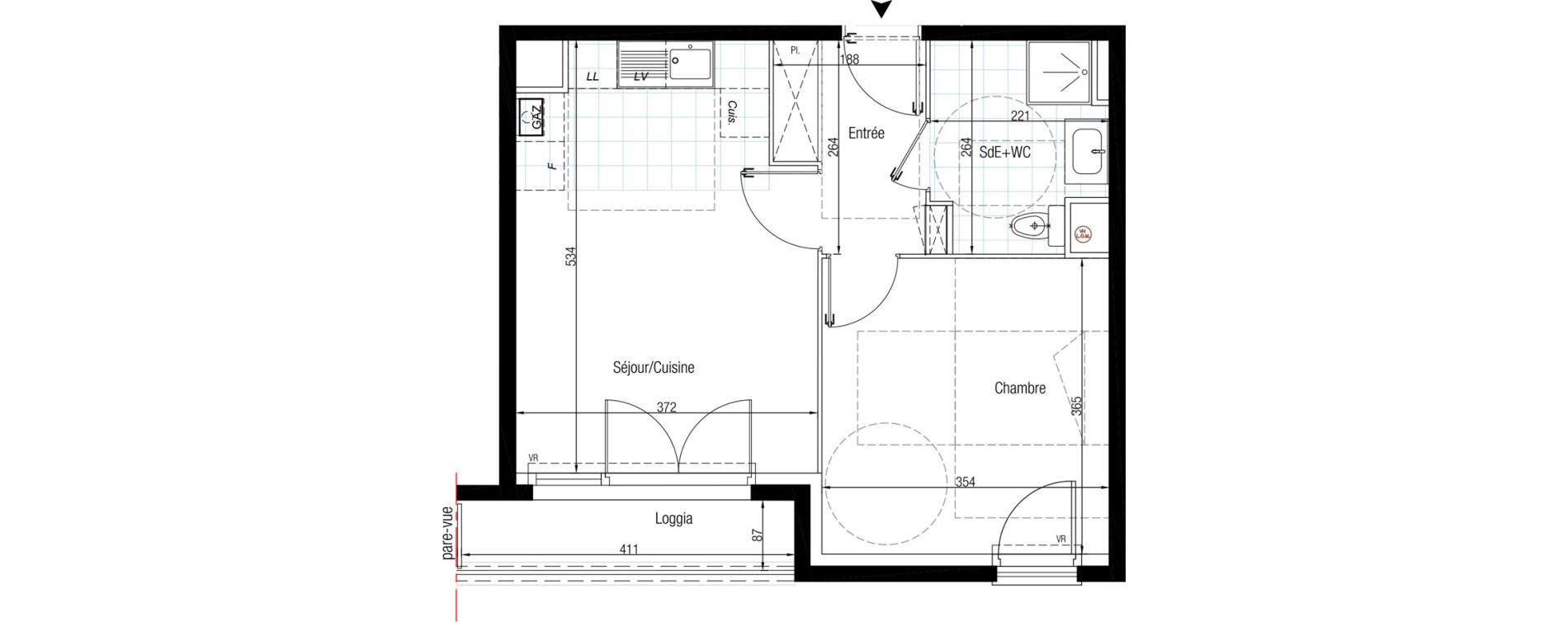 Appartement T2 de 40,81 m2 &agrave; Chennevi&egrave;res-Sur-Marne Le fort - la maillarde