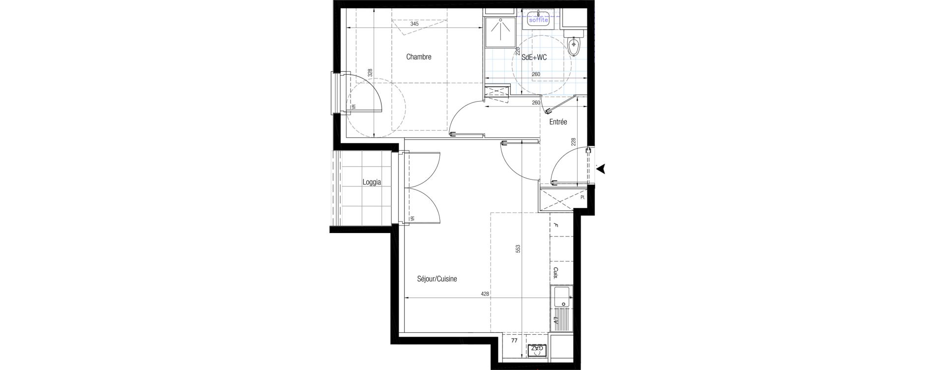 Appartement T2 de 41,03 m2 &agrave; Chennevi&egrave;res-Sur-Marne Le fort - la maillarde