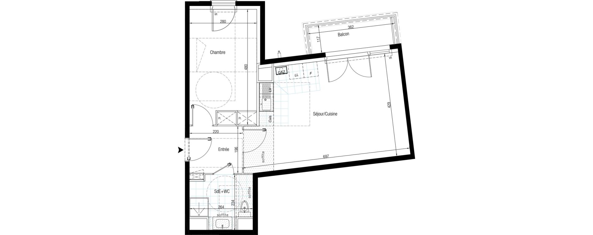 Appartement T2 de 50,03 m2 &agrave; Chennevi&egrave;res-Sur-Marne Le fort - la maillarde