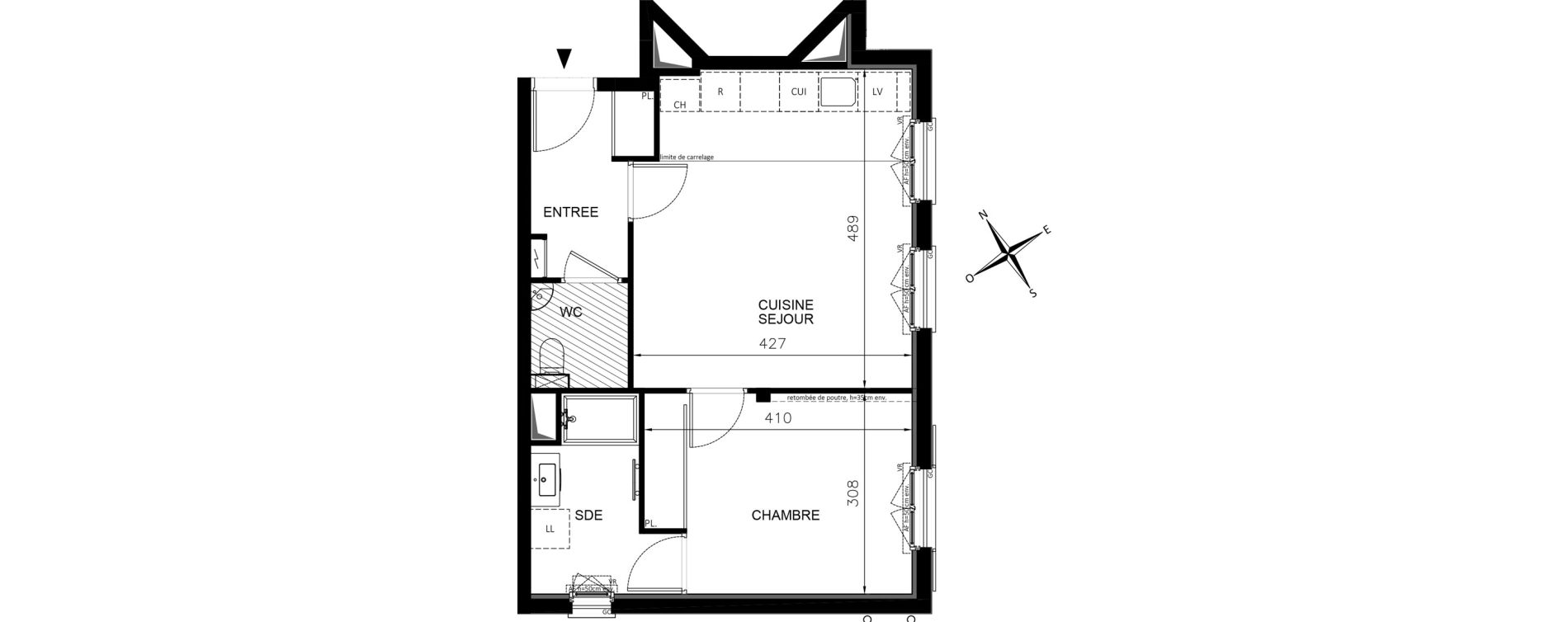 Appartement T2 de 44,40 m2 &agrave; Chennevi&egrave;res-Sur-Marne Centre