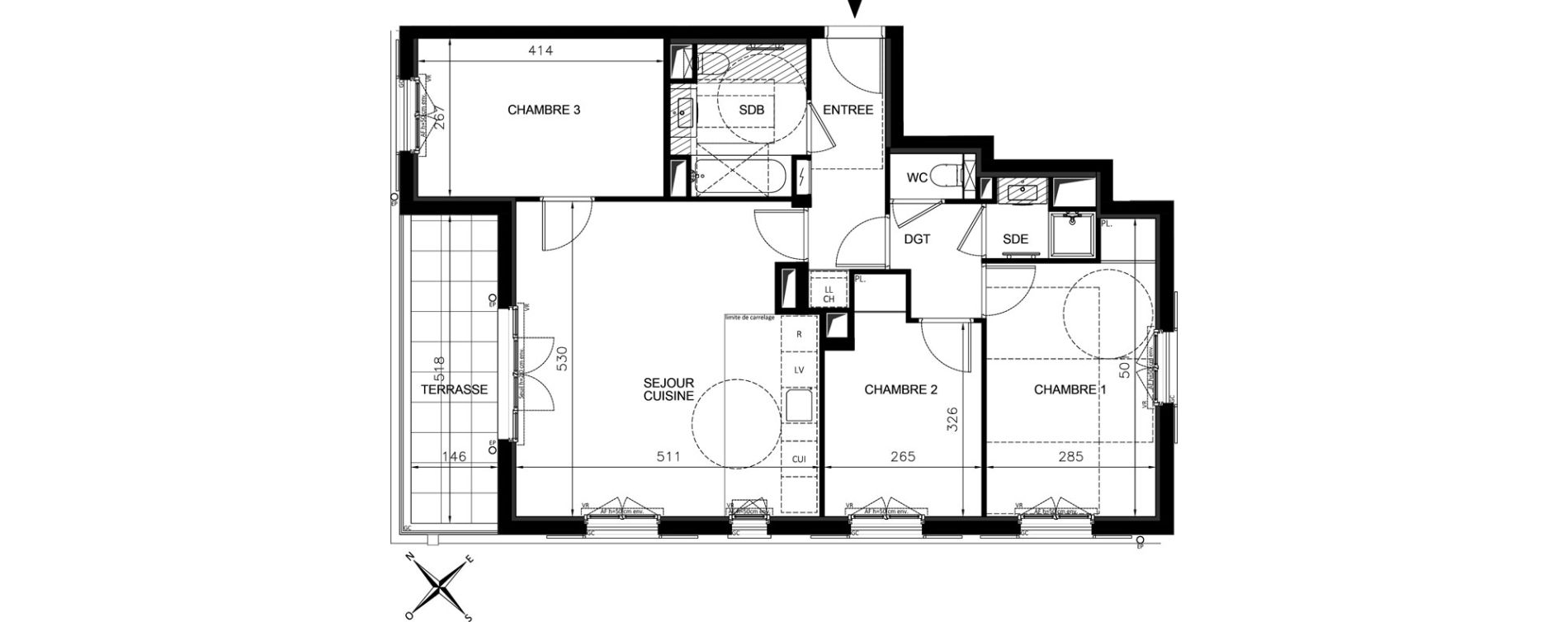 Appartement T4 de 75,36 m2 &agrave; Chennevi&egrave;res-Sur-Marne Centre