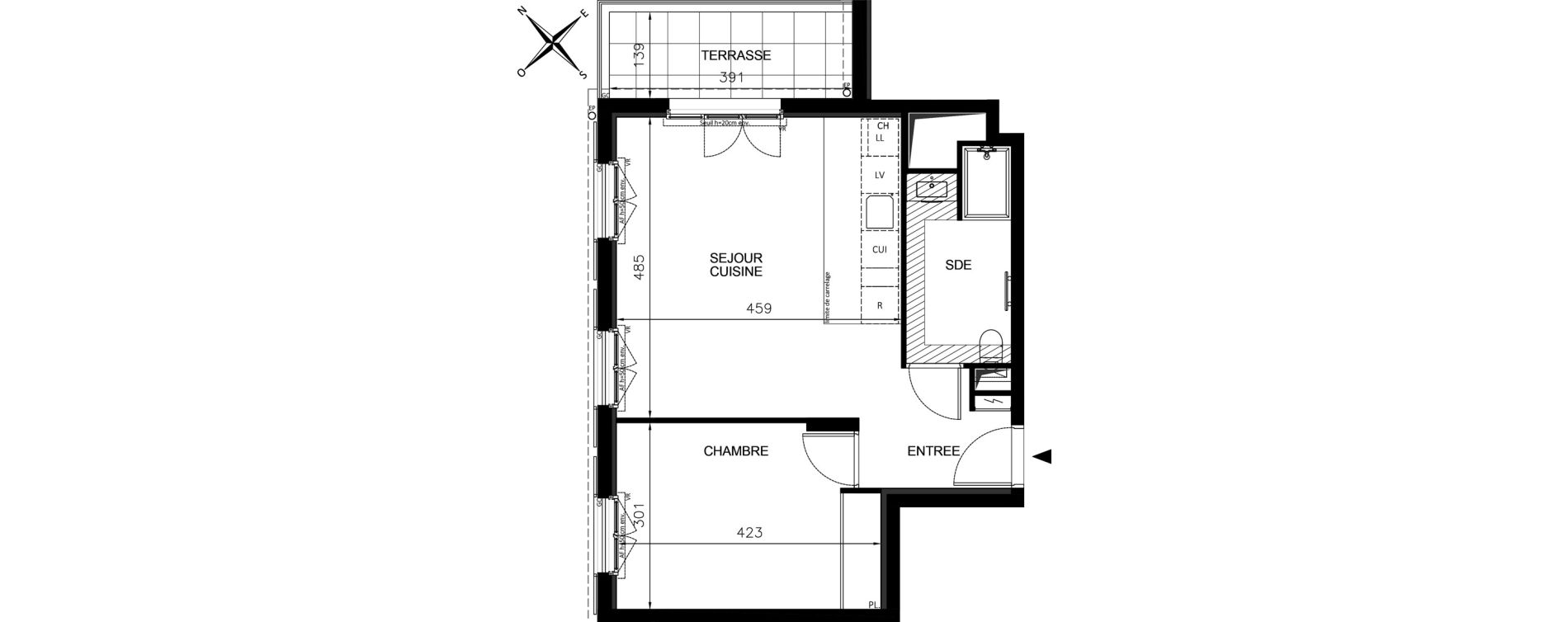 Appartement T2 de 43,75 m2 &agrave; Chennevi&egrave;res-Sur-Marne Centre