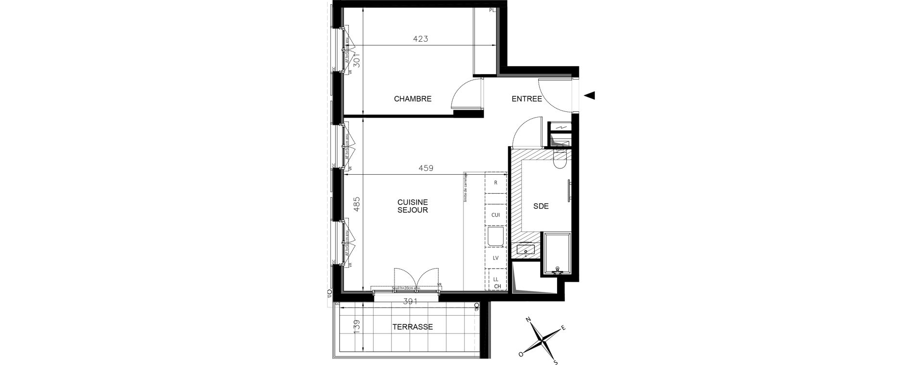Appartement T2 de 43,75 m2 &agrave; Chennevi&egrave;res-Sur-Marne Centre