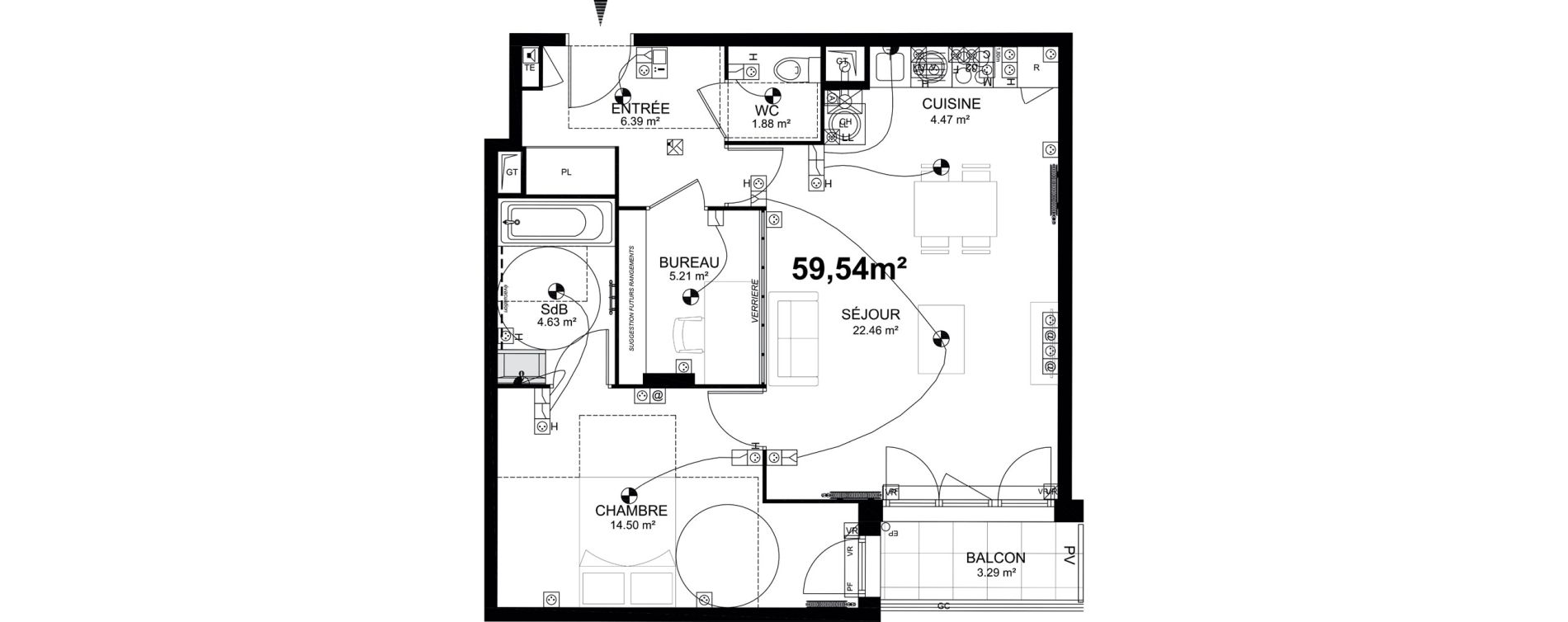 Appartement T2 bis de 59,54 m2 &agrave; Chennevi&egrave;res-Sur-Marne Centre
