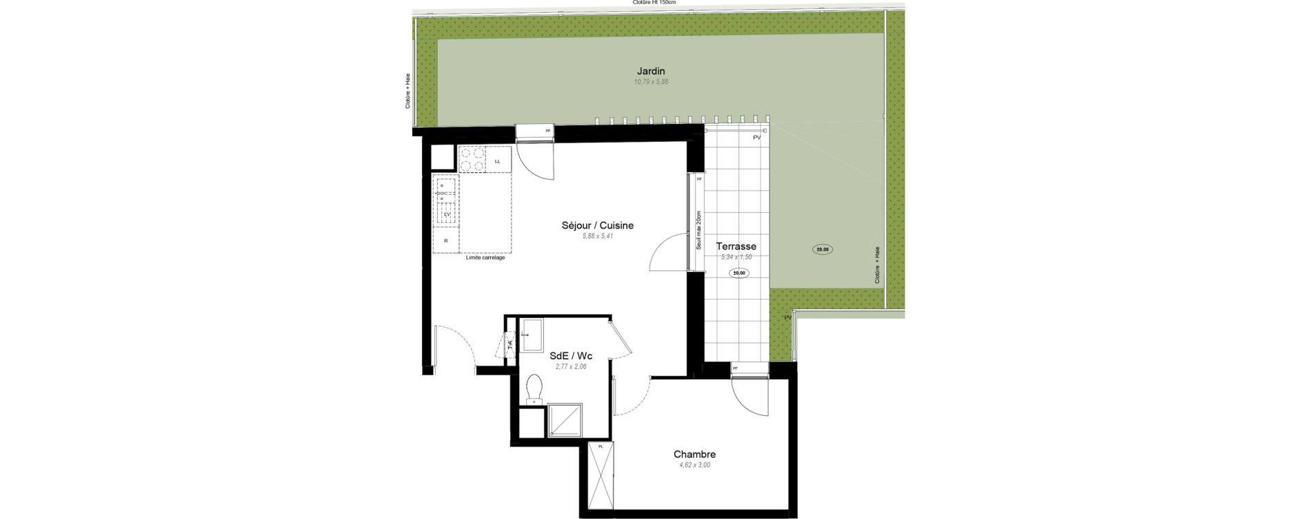 Appartement T2 de 45,50 m2 &agrave; Chennevi&egrave;res-Sur-Marne Le fort - la maillarde