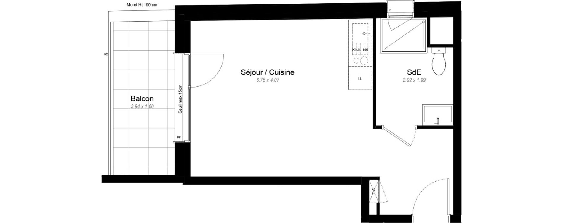Appartement T1 de 28,40 m2 &agrave; Chennevi&egrave;res-Sur-Marne Le fort - la maillarde