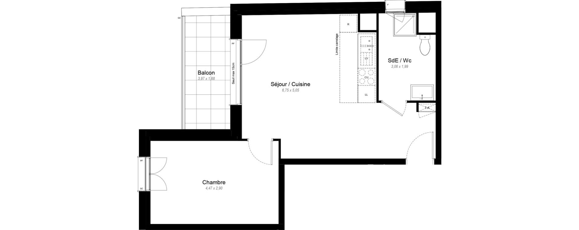 Appartement T2 de 44,60 m2 &agrave; Chennevi&egrave;res-Sur-Marne Le fort - la maillarde