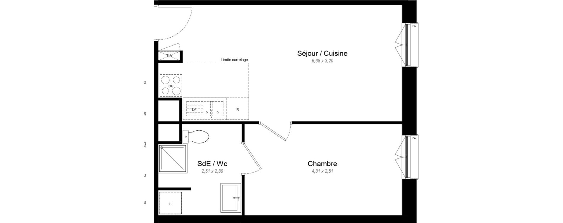 Appartement T2 de 36,90 m2 &agrave; Chennevi&egrave;res-Sur-Marne Le fort - la maillarde