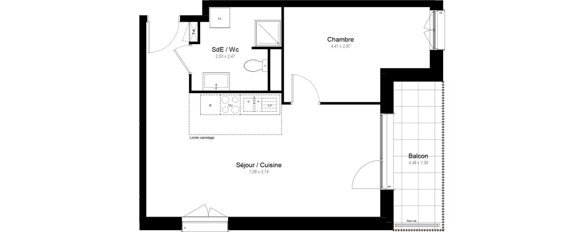 Appartement T2 de 45,30 m2 &agrave; Chennevi&egrave;res-Sur-Marne Le fort - la maillarde