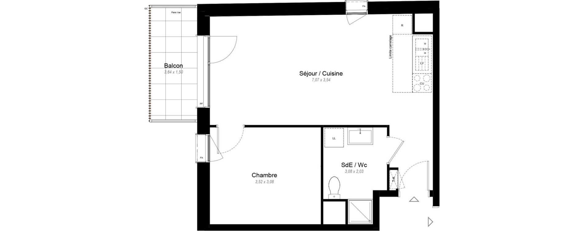 Appartement T2 de 43,00 m2 &agrave; Chennevi&egrave;res-Sur-Marne Le fort - la maillarde