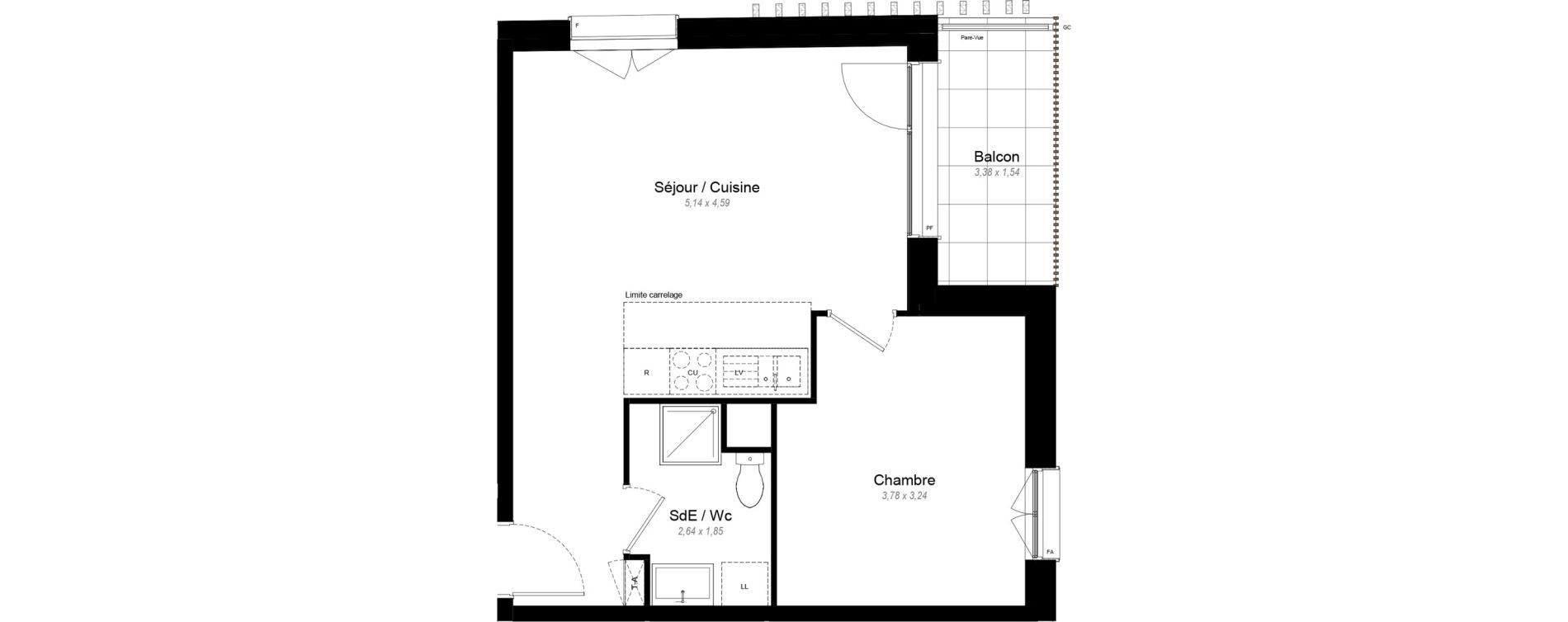 Appartement T2 de 41,90 m2 &agrave; Chennevi&egrave;res-Sur-Marne Le fort - la maillarde