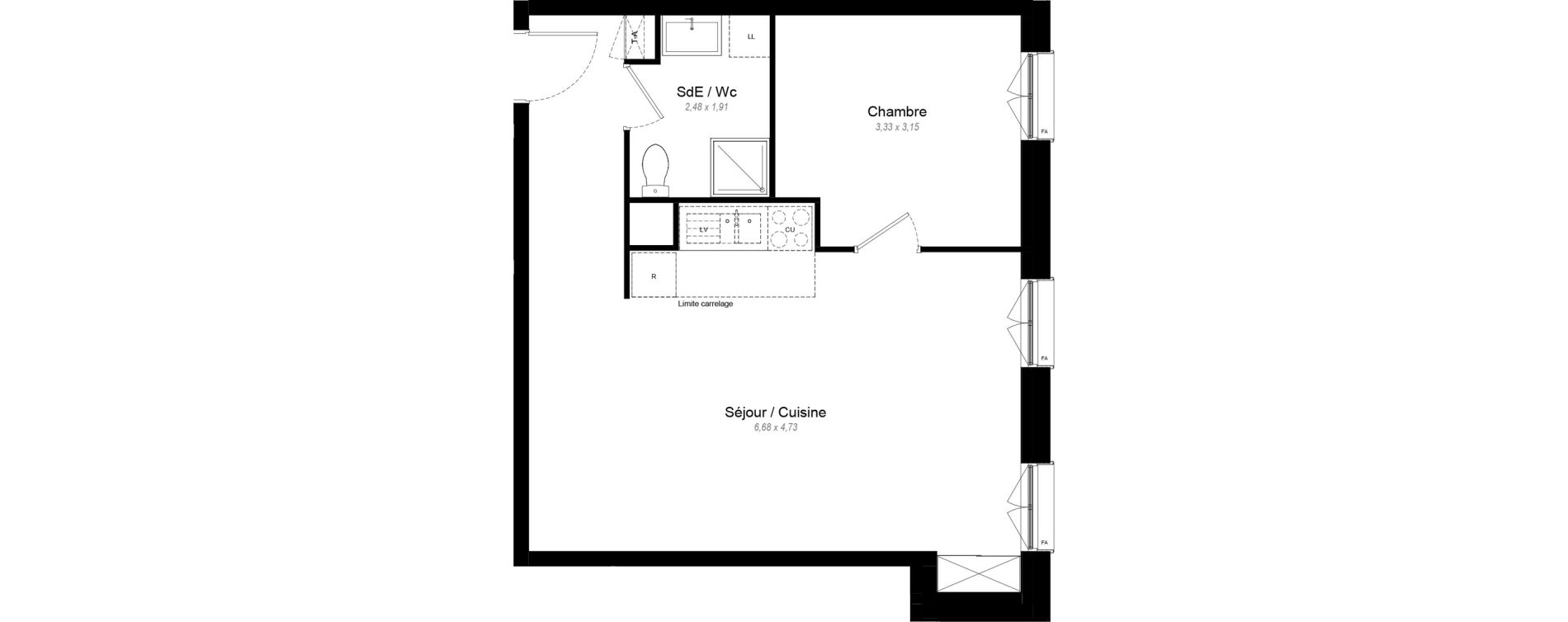 Appartement T2 de 47,60 m2 &agrave; Chennevi&egrave;res-Sur-Marne Le fort - la maillarde