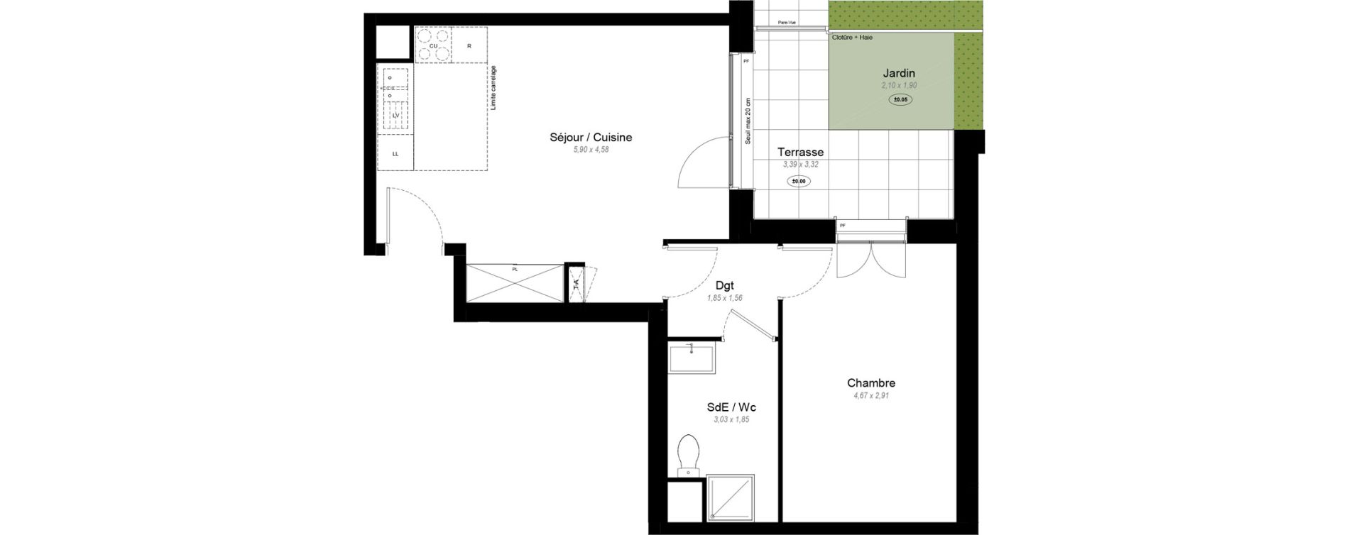 Appartement T2 de 45,70 m2 &agrave; Chennevi&egrave;res-Sur-Marne Le fort - la maillarde