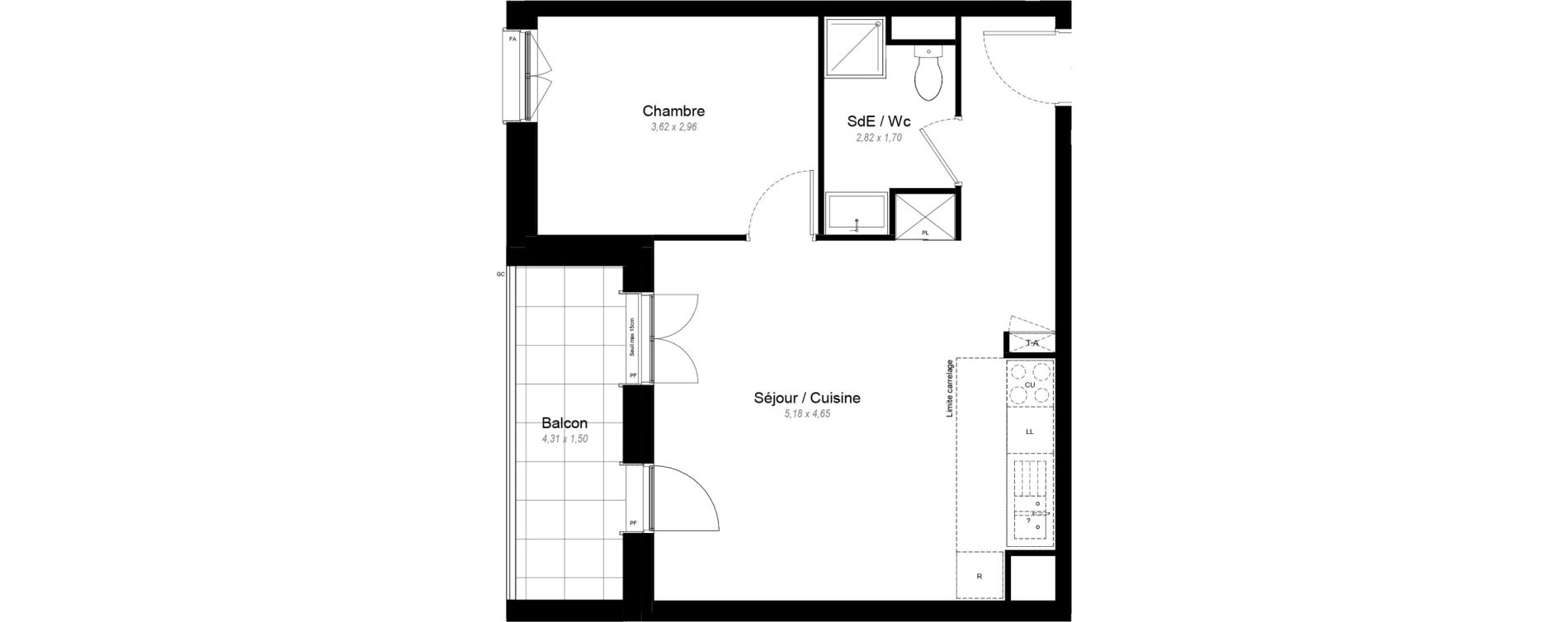 Appartement T2 de 41,80 m2 &agrave; Chennevi&egrave;res-Sur-Marne Le fort - la maillarde