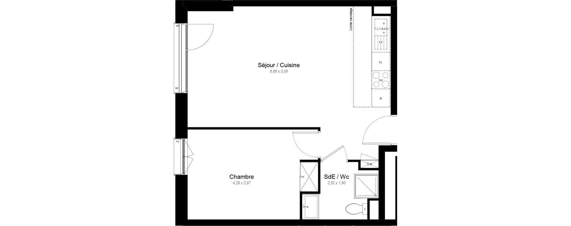 Appartement T2 de 44,30 m2 &agrave; Chennevi&egrave;res-Sur-Marne Le fort - la maillarde