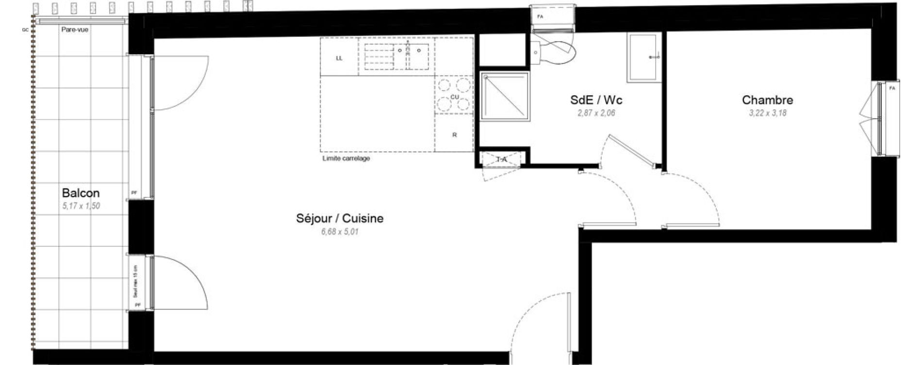 Appartement T2 de 46,60 m2 &agrave; Chennevi&egrave;res-Sur-Marne Le fort - la maillarde