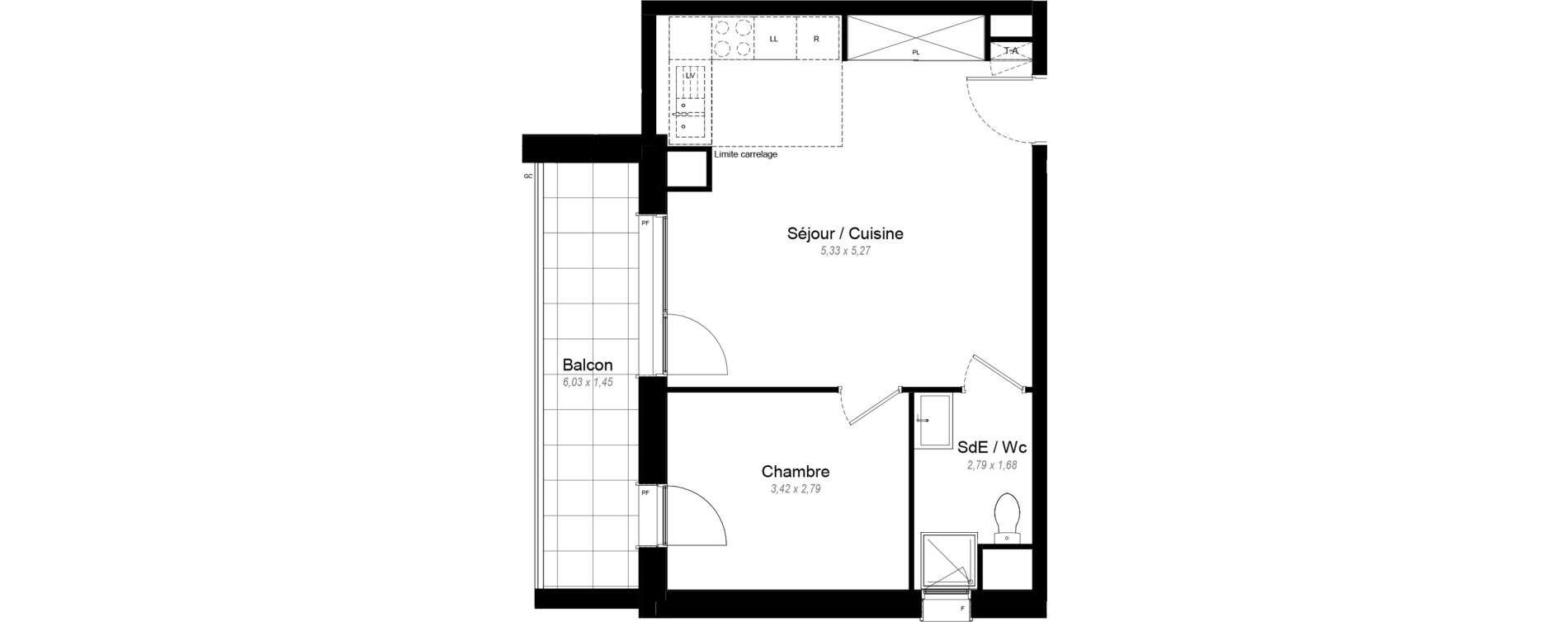 Appartement T2 de 40,40 m2 &agrave; Chennevi&egrave;res-Sur-Marne Le fort - la maillarde