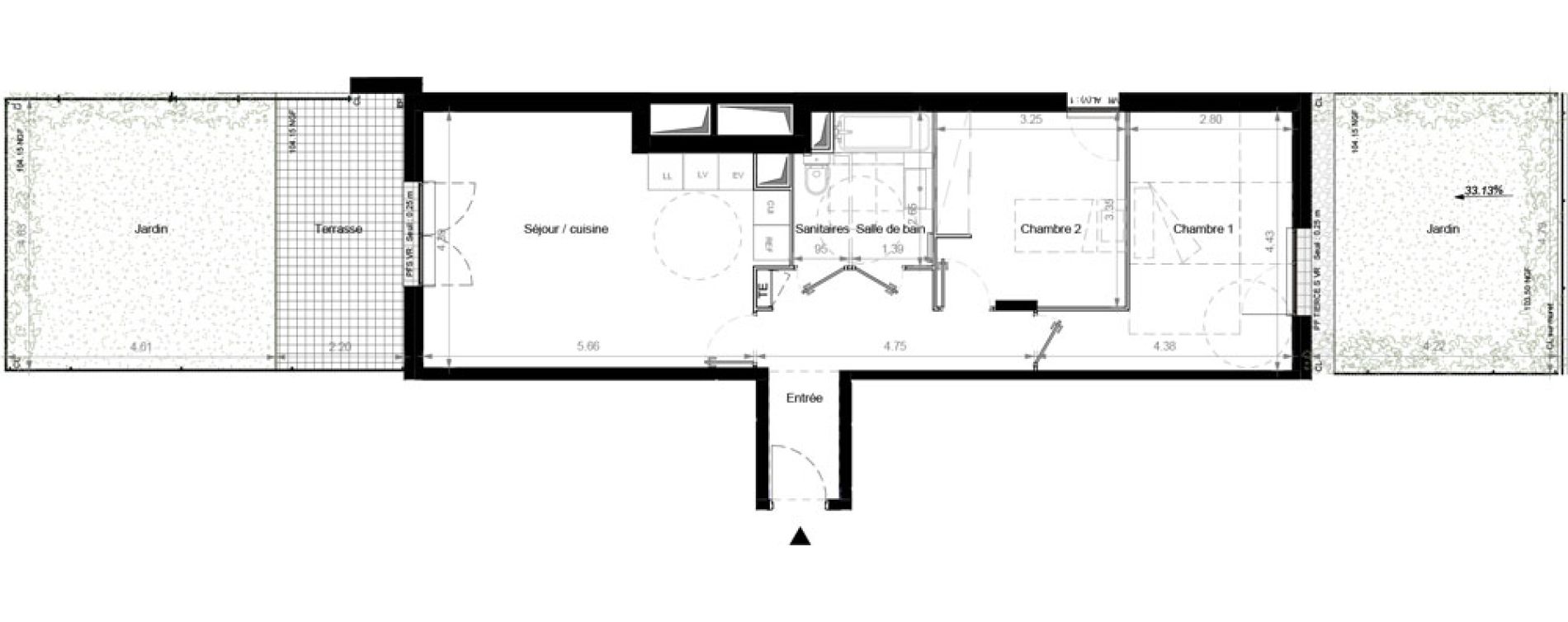 Appartement T3 de 64,50 m2 &agrave; Chennevi&egrave;res-Sur-Marne Pince vent