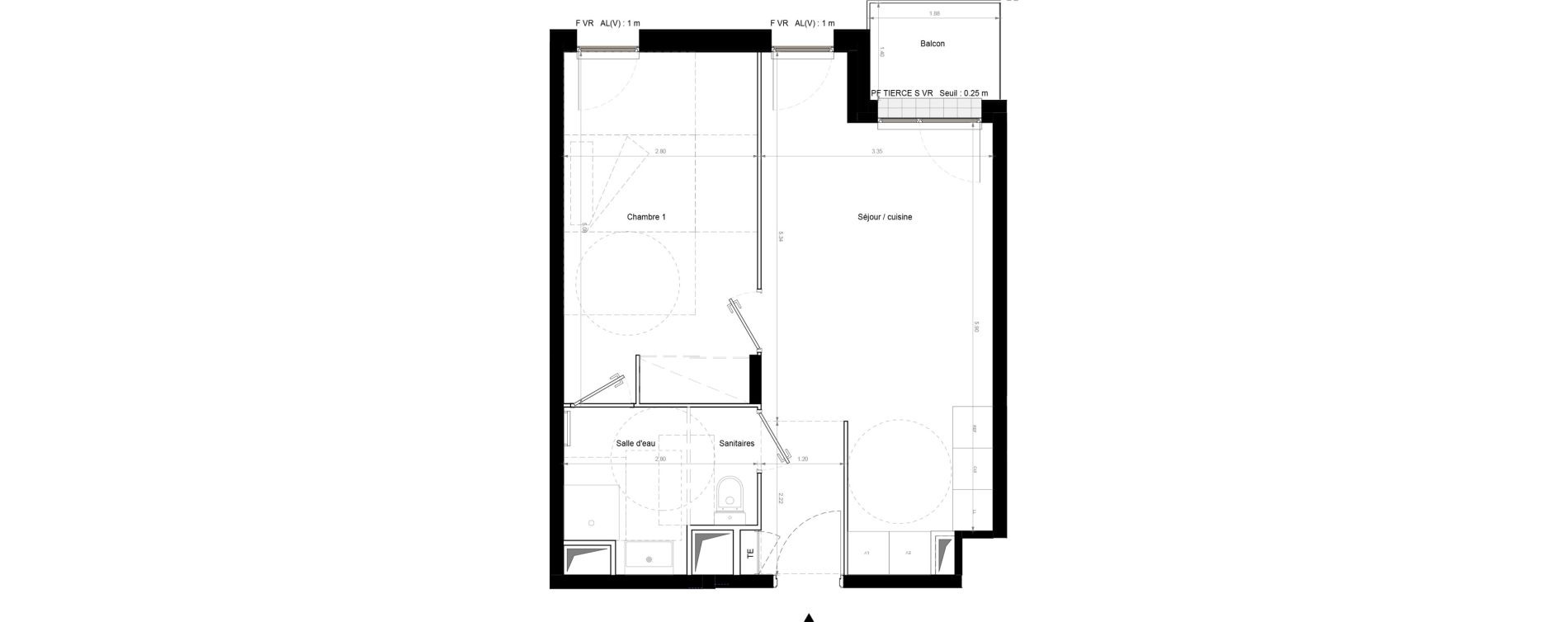 Appartement T2 de 42,40 m2 &agrave; Chennevi&egrave;res-Sur-Marne Pince vent