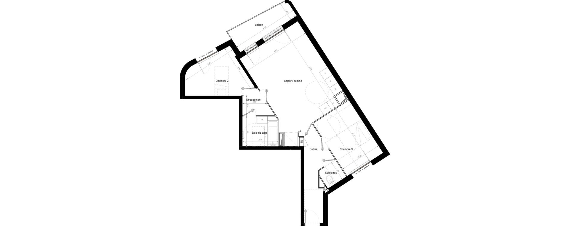 Appartement T3 de 66,80 m2 &agrave; Chennevi&egrave;res-Sur-Marne Pince vent