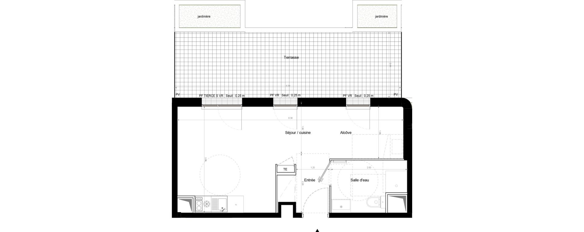Appartement T1 de 31,60 m2 &agrave; Chennevi&egrave;res-Sur-Marne Pince vent