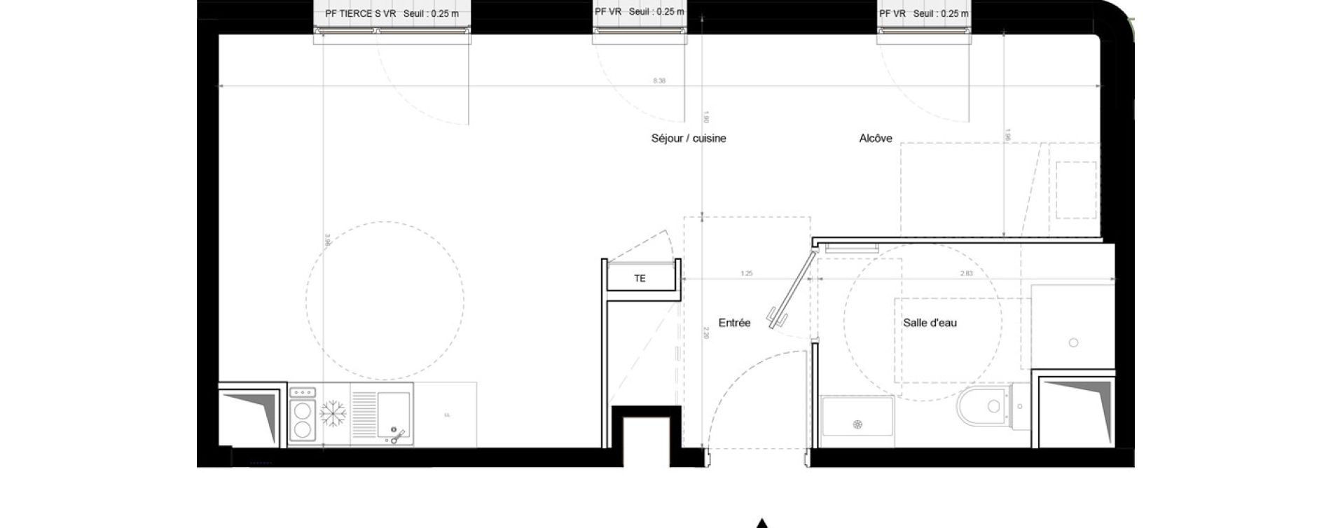 Appartement T1 de 31,60 m2 &agrave; Chennevi&egrave;res-Sur-Marne Pince vent